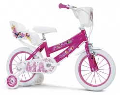 Bicicleta DINO BIKES Barbie De 14 Pulgadas Para Niñas, Rosa, Con Estabilizadores, Cesta Y Portabambola, Para Altura De 95 A 115 Cm