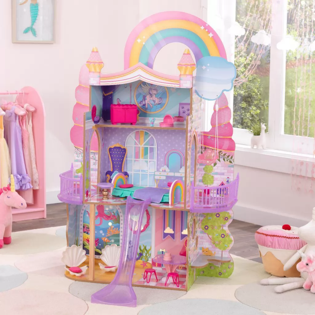 Kidkraft Casa de Muñecas Sirenas y Unicornios - vista casita con fondo