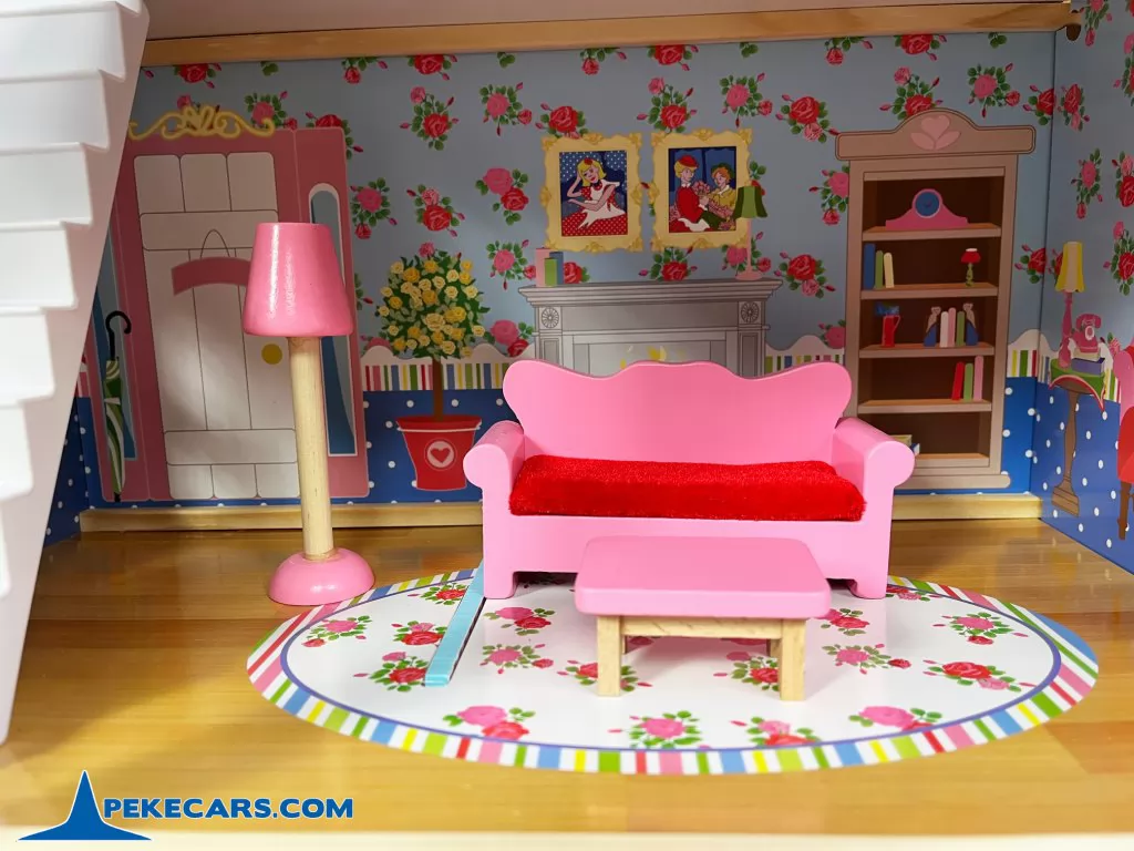 casa de muñecas con muebles infantil colores pastel