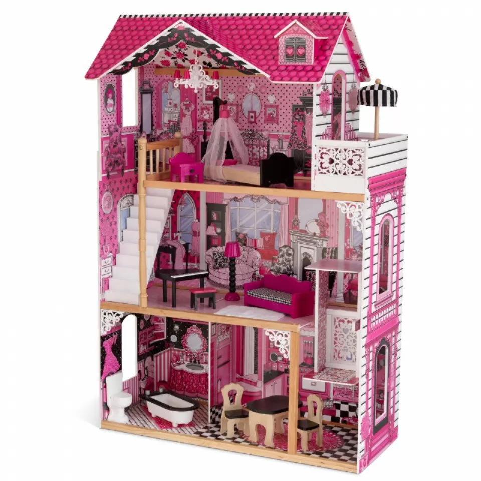 Imagen donde se puede apreciar todos los detalles de kidkraft casa de muñecas amelia 65093