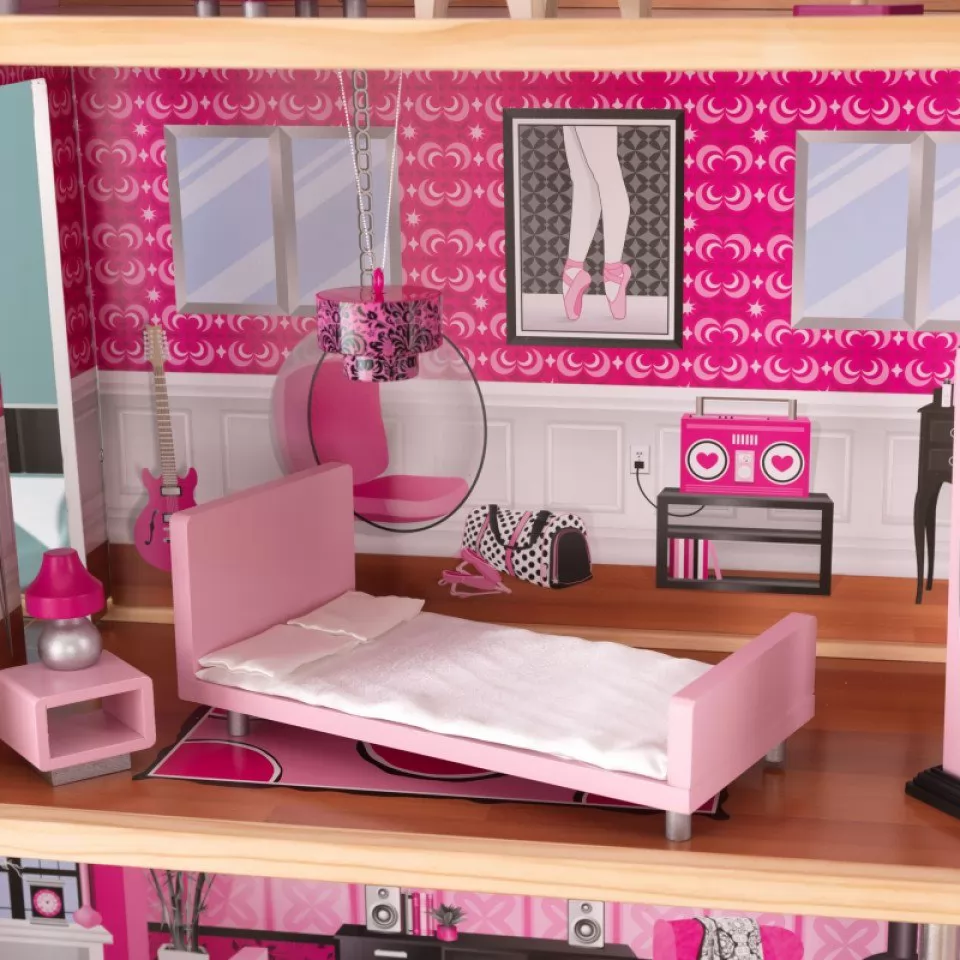 Detalle dormitorio de kidkraft casa de muñecas estilo mansion de lujo 65826