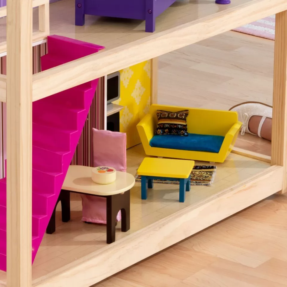 Detalle del salón con accesorios de kidkraft casa de muñecas so chic 65078