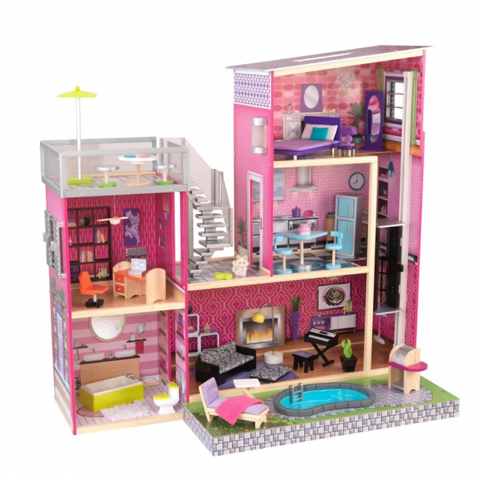 Kidkraft Casa De Muñecas Uptown 65833 donde se pueden apreciar todos los detalles de la misma