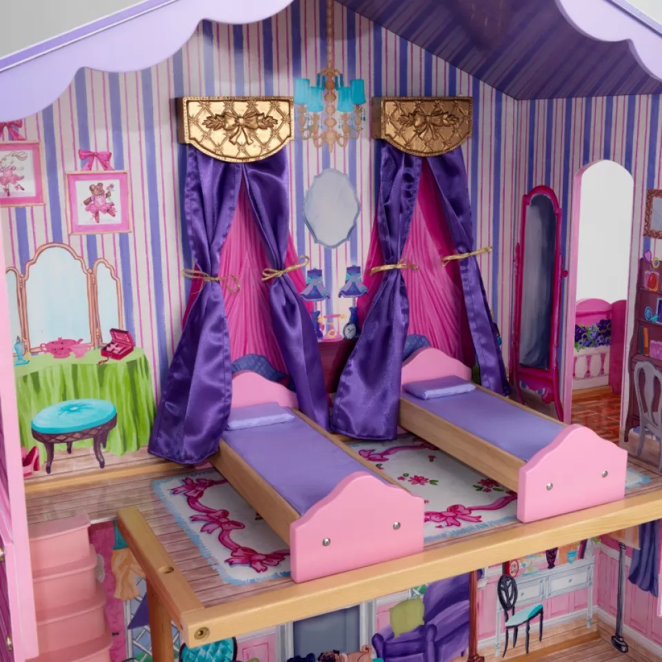 Detalle del dormitorio con dos camas de kidkraft la mansion de mis sueños 65082