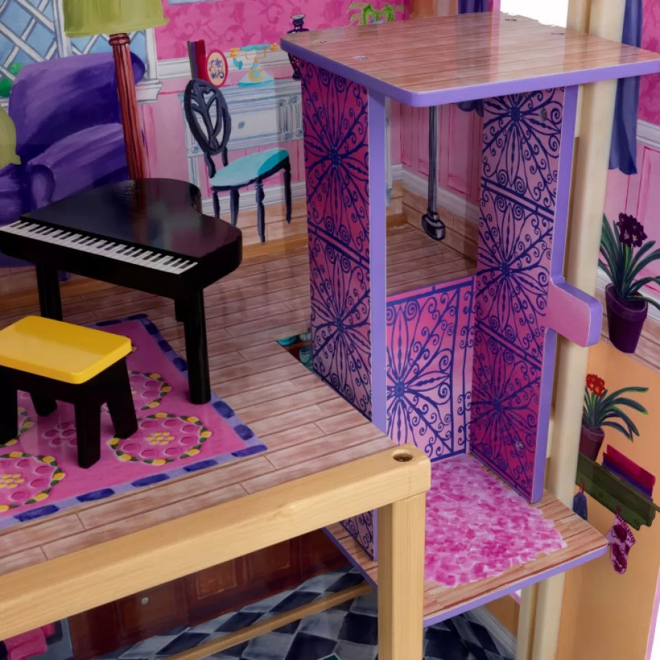 Detalle del ascensor y piano de kidkraft la mansion de mis sueños 65082