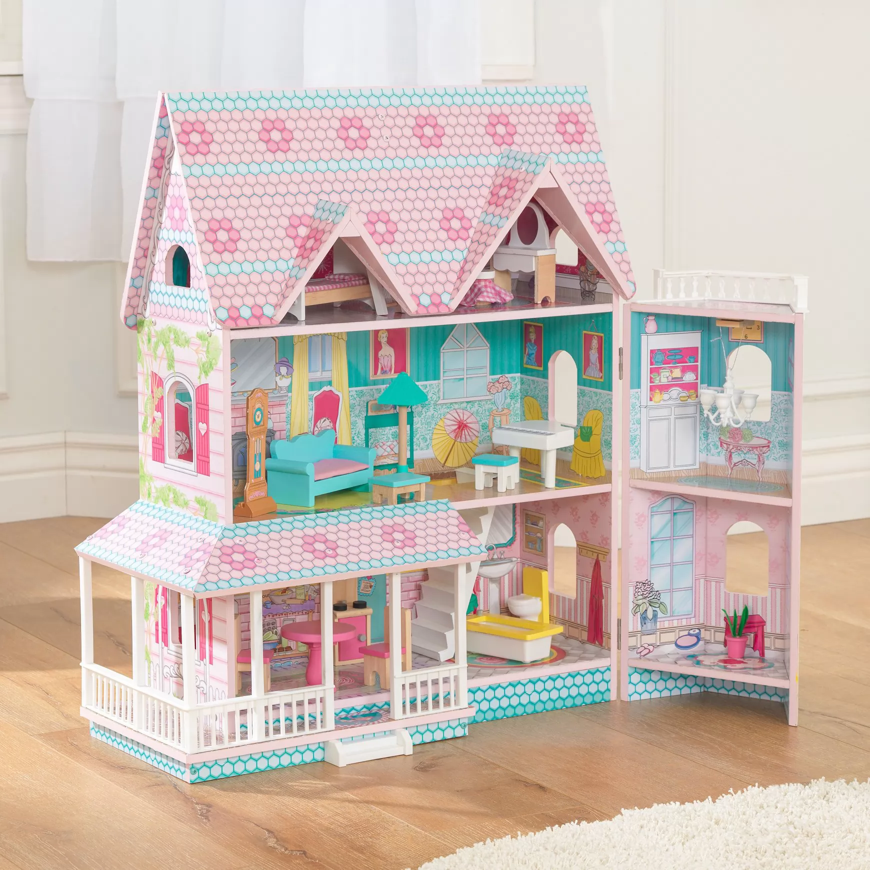 Casa de muñecas kidkraft abbey manor 65941 abierta gracias a su fantástico sistema de bisagras