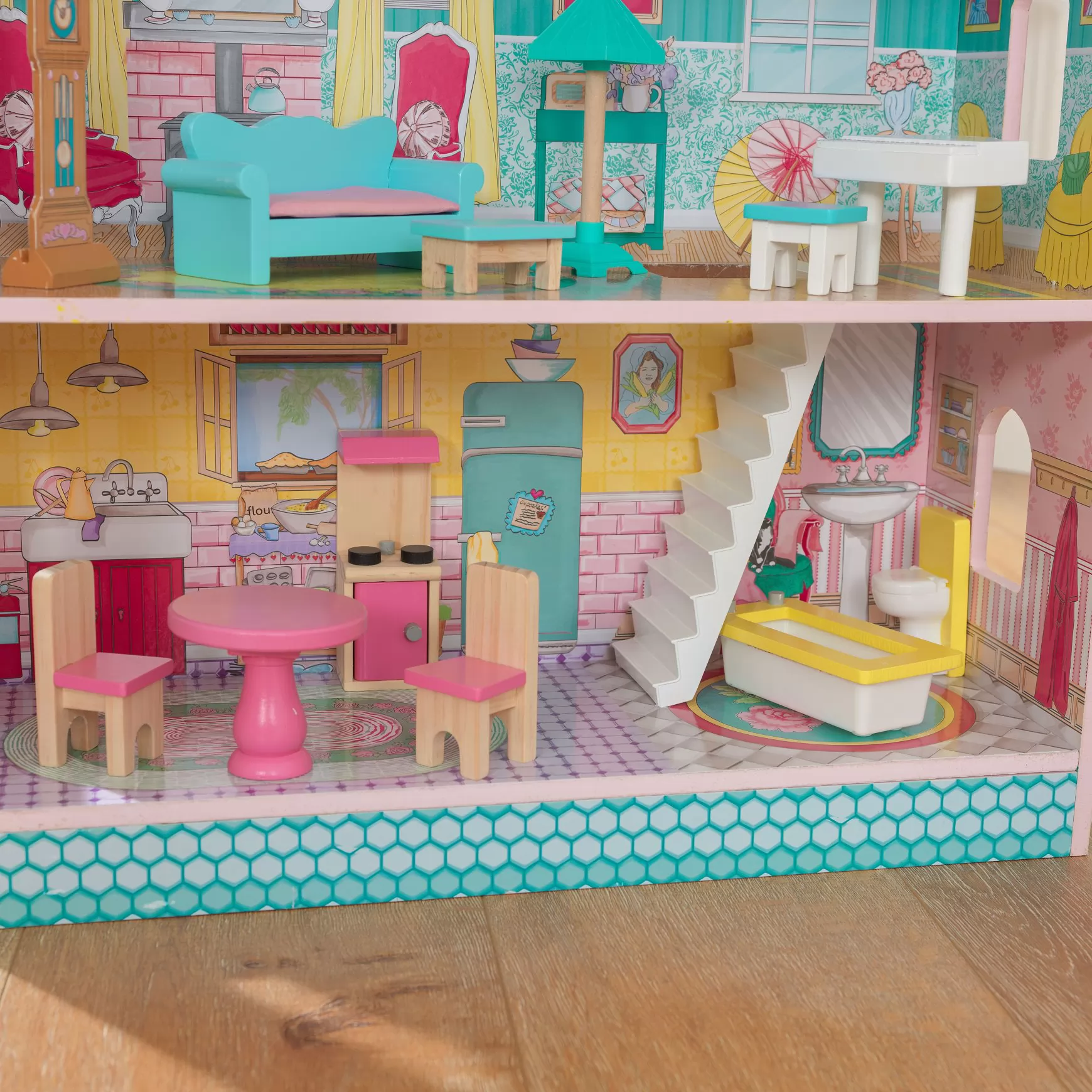 Detalle de varias estancias de la casa de muñecas kidkraft abbey manor 65941