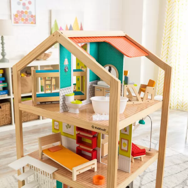 Imagen donde se ven varias estancias de kidkraft mansion so stylish 65199