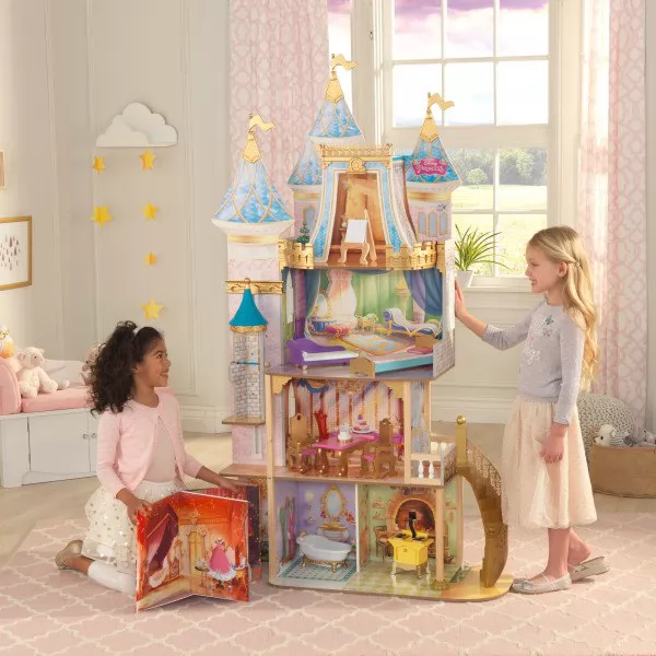 Imagen donde se pueden apreciar todos los detalles de la casa de muñecas kidkraft disney princess royal celebration 65962