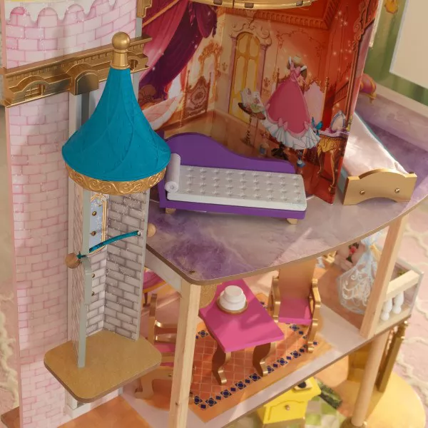 Detalle ascensor y sofá de casa de muñecas kidkraft disney princess royal celebration 65962
