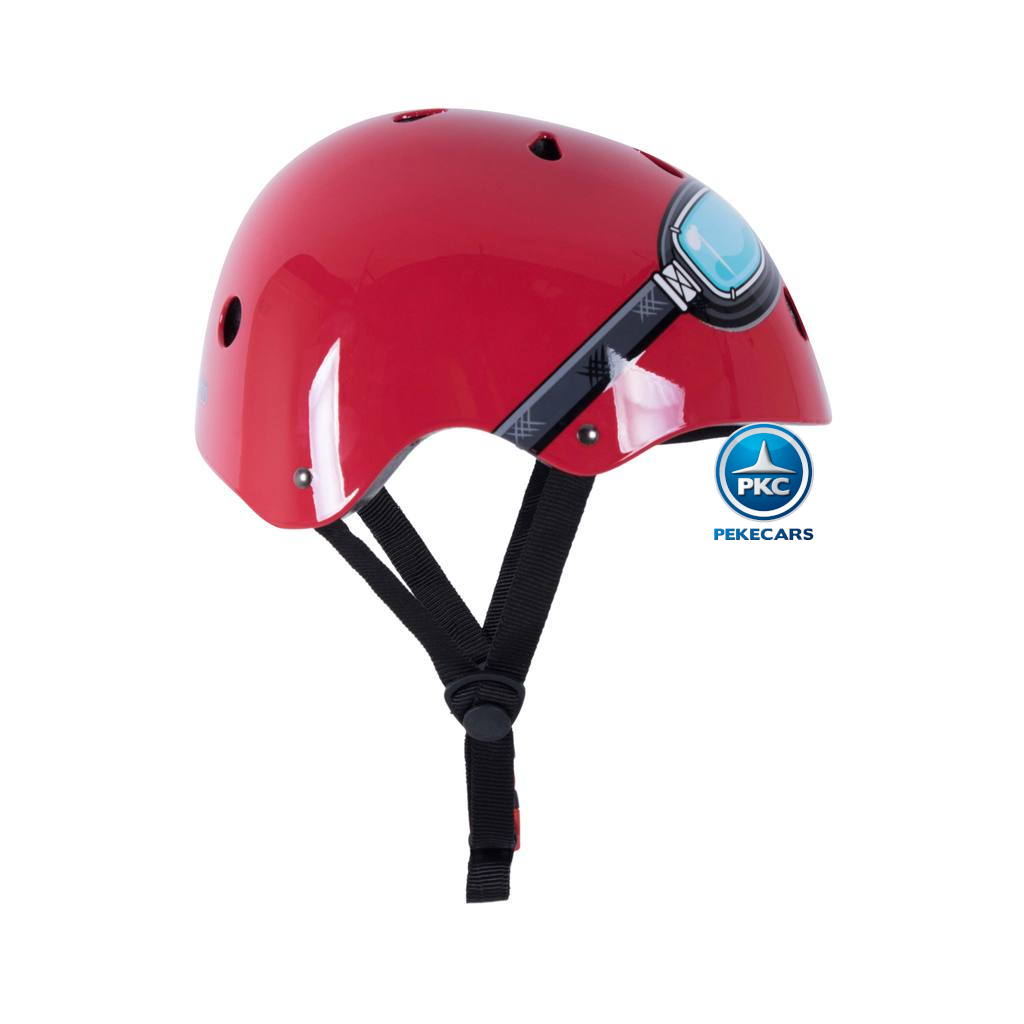 Casco para niños Retro Rojo Mediano con Gafas Pintadas correa regulable