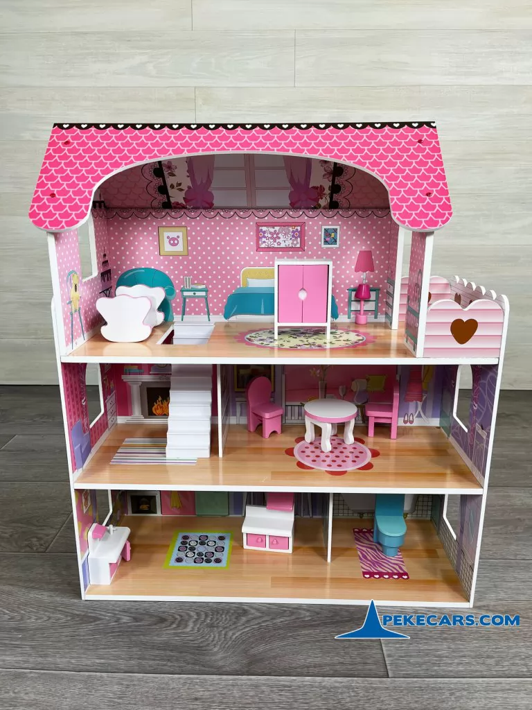 casa de muñecas con luces y 8 accesorios