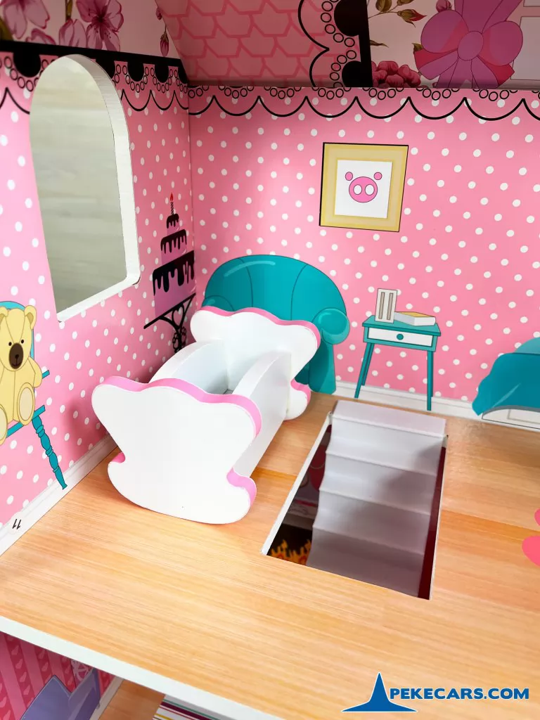 casa de muñecas de madera con luces y 8 accesorios
