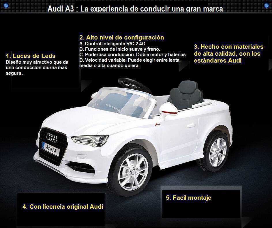 Pekecars audi A3 12V rojo con doble pedal