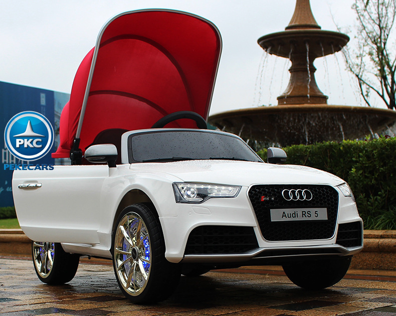 Audi RS5 12V 2.4G blanco con Capota y Sistema Balancín perspectiva