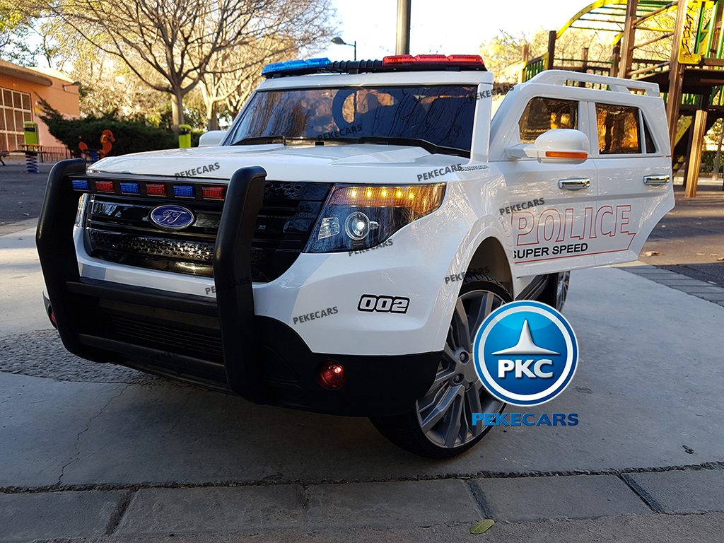 Coche eléctrico de Policia Blanco 12V 2.4G puertas abiertas