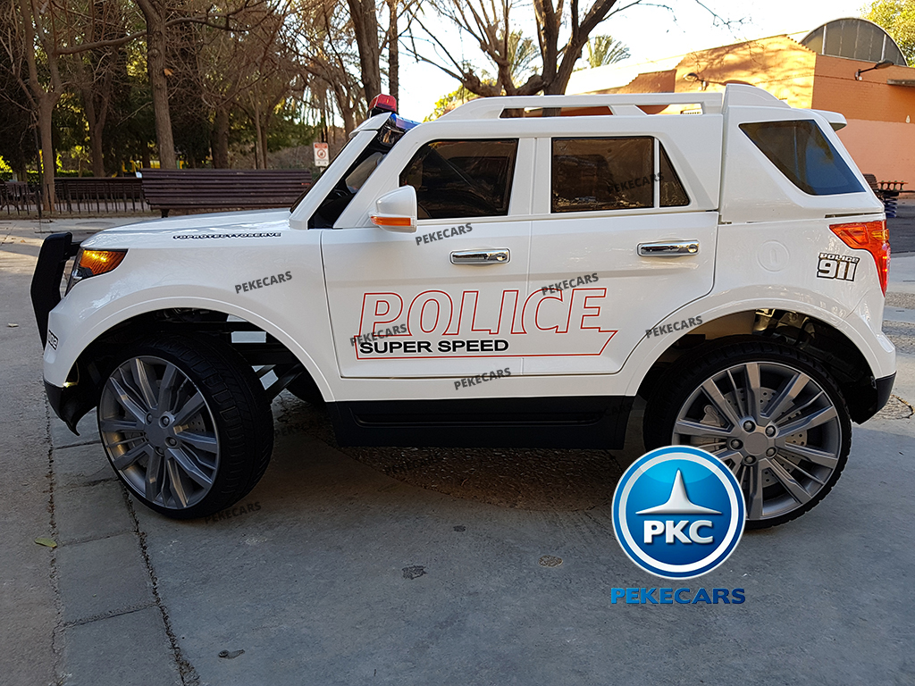 Coche eléctrico de Policia Blanco 12V 2.4G vista atrás