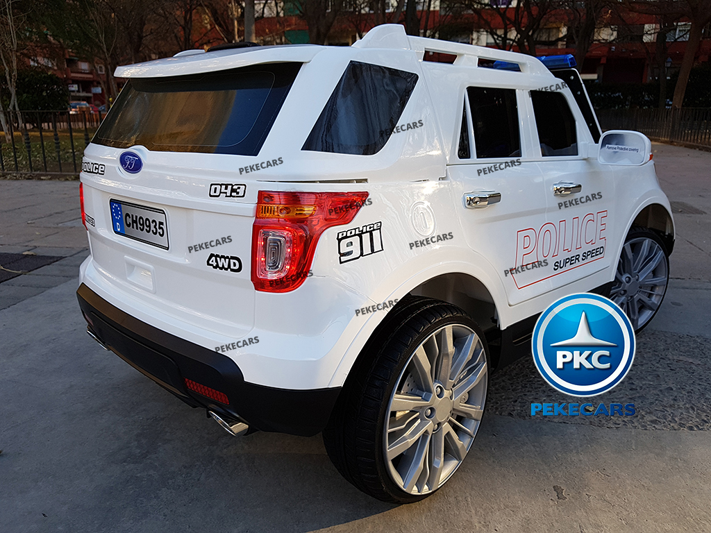 Coche eléctrico de Policia Blanco 12V 2.4G vista atrás