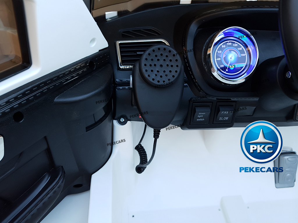 Coche eléctrico de Policia Blanco 12V 2.4G vista atrás