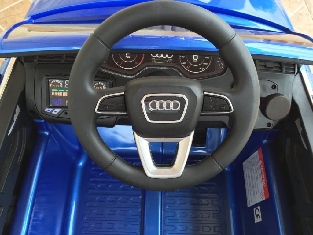 Coche electrico infantil Audi Q7 Facelift Azul Metalizado volante con claxon y musica