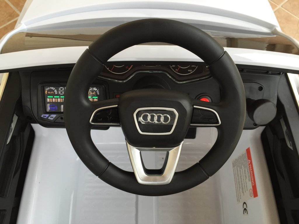 Coche electrico infantil Audi Q7 Facelift Blanco volante con claxon y musica