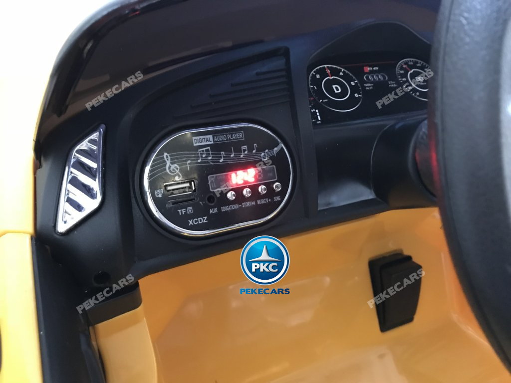 Coche electrico infantil Audi Little R8 Spyder Amarillo con voltimetro digital