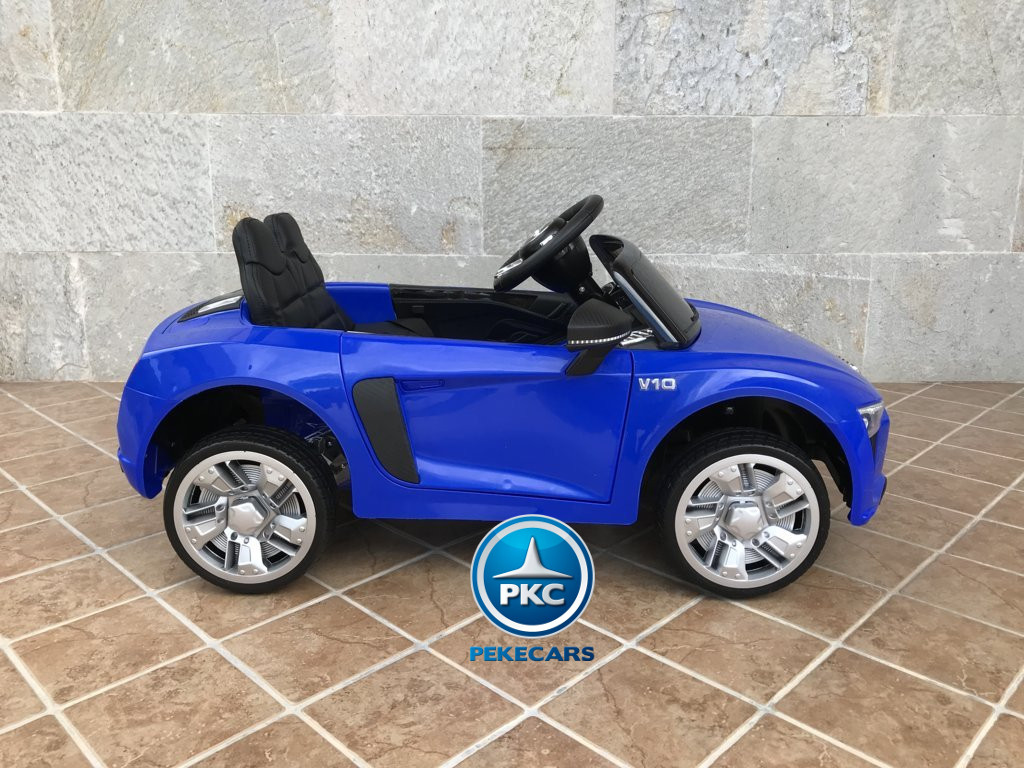 Coche electrico infantil Audi Little R8 Spyder Azul visto de lado