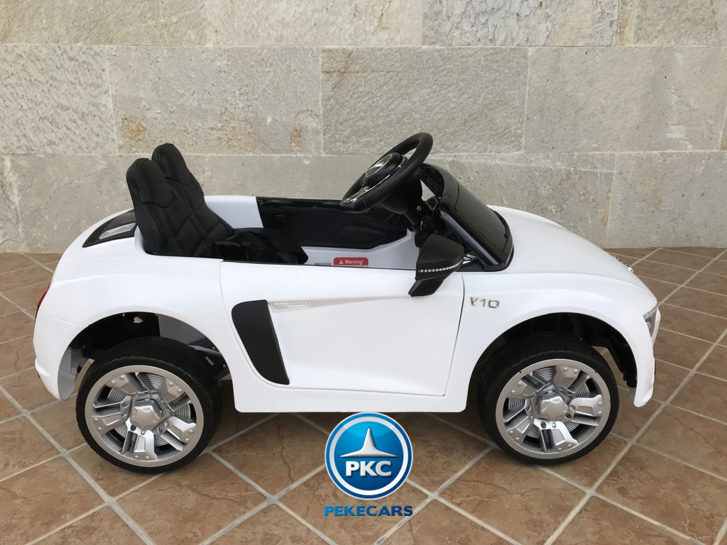 Coche electrico infantil Audi Little R8 Spyder Blanco visto de lado