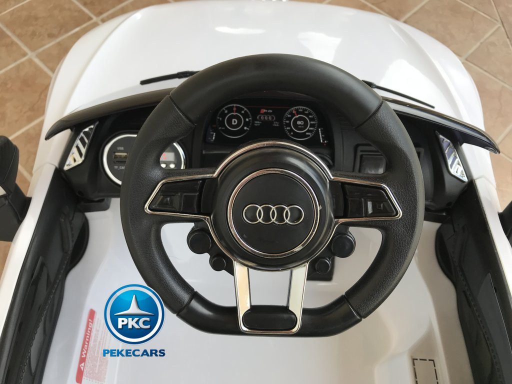 Coche electrico para niños Audi Little R8 Spyder Blanco volante con claxon y musica