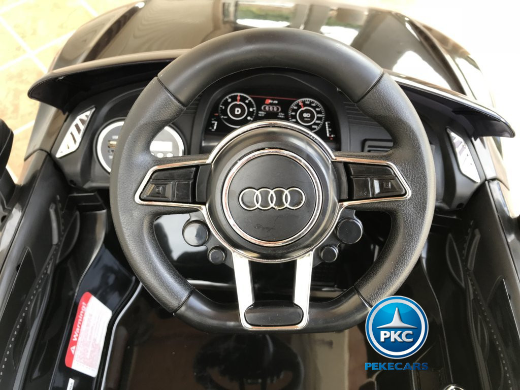 Coche electrico para niños Audi Little R8 Spyder Negro volante con claxon y musica
