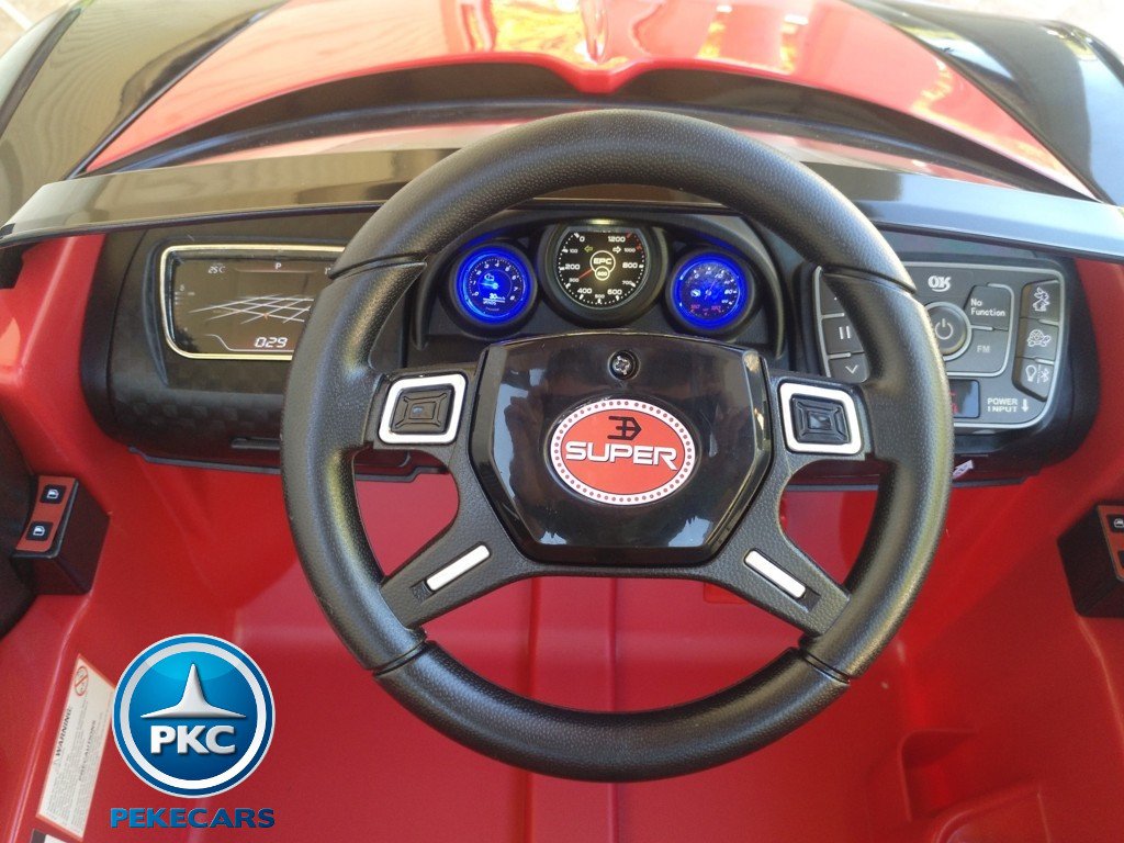 Coche electrico Infantil Bugatti Veyron Style Rojo volante con musica y claxon