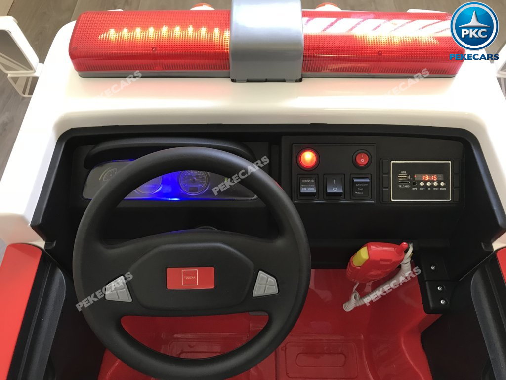 Coche electrico para niños camion de bomberos 12V volante con musica y claxon