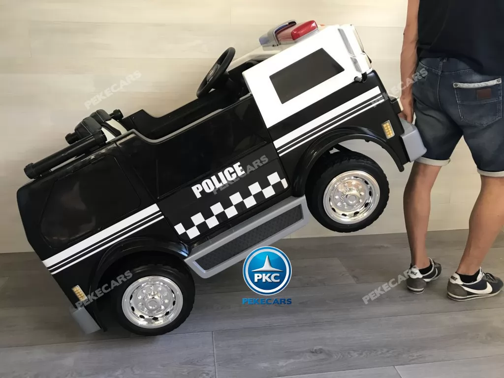 Camión Eléctrico de policia infantil 12V 2 plazas con asa para facilitar el transporte
