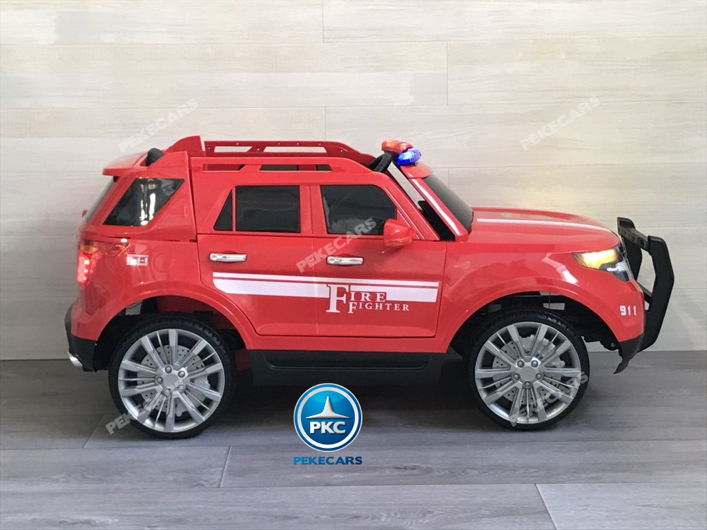 Coche electrico infantil jefe de bomberos 12V rojo vista lateral
