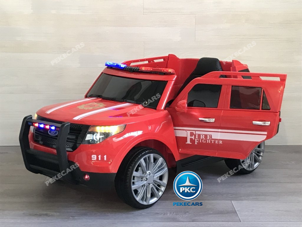 Coche electrico para niños jefe de bomberos 12V rojo con apertura de puertas