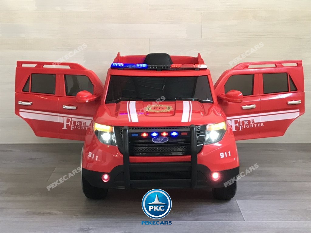 Coche electrico infantil jefe de bomberos 12V rojo vista frontal