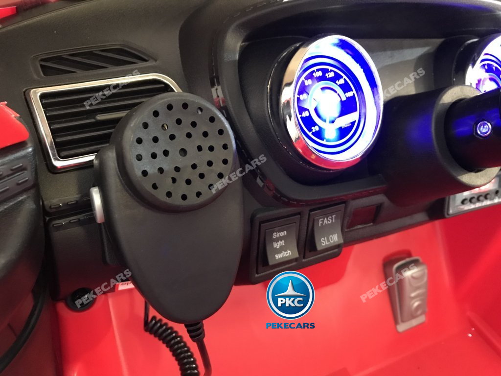Coche electrico para niños jefe de bomberos 12V rojo con megafono de verdad