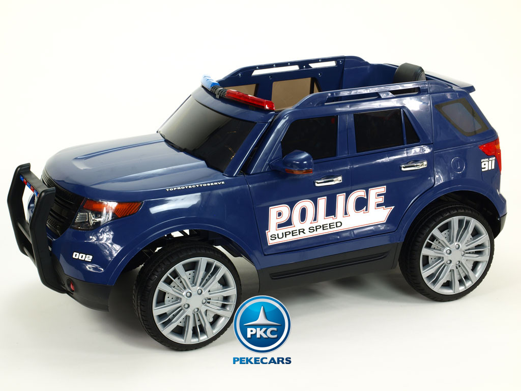 Coche electrico de policia infantil Azul con ruedas de caucho antipinchazos