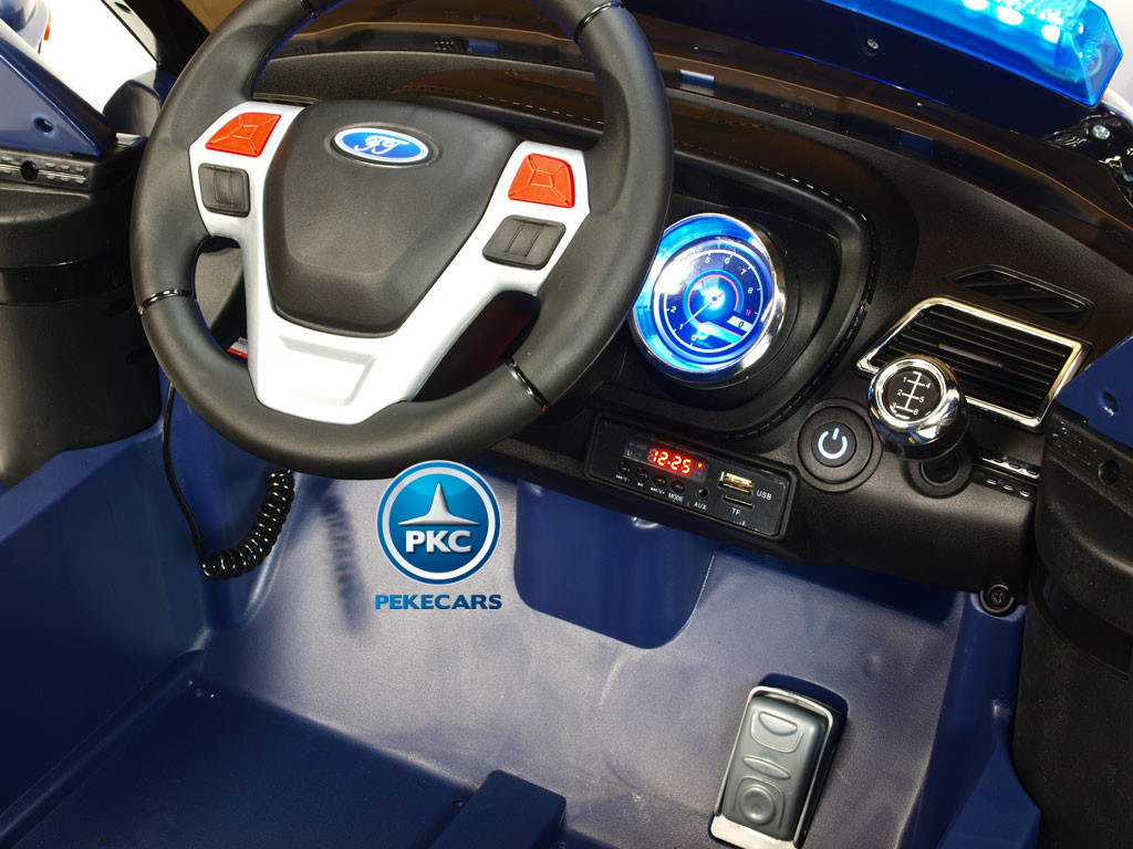 Coche electrico de policia infantil Azul con megafono