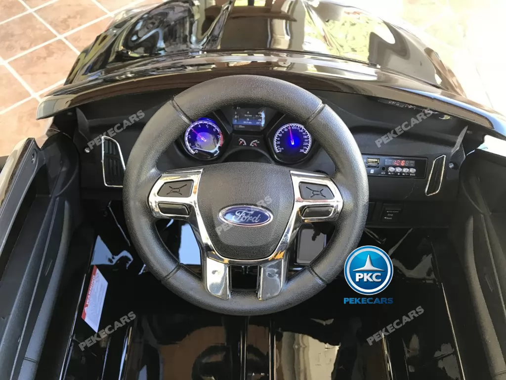 Coche electrico infantil Ford Focus RS Negro volante con musica y claxon