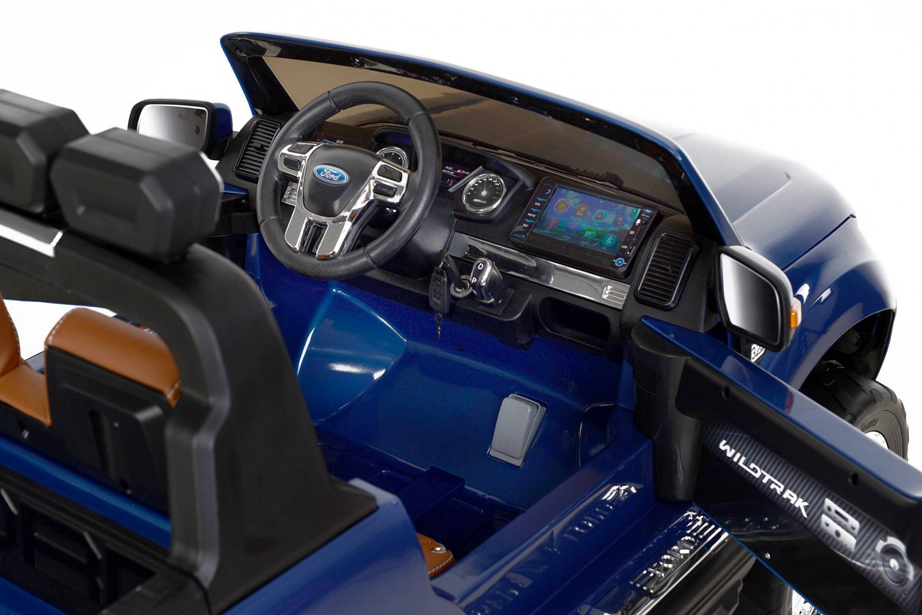 Todoterreno electrico infantil Ford Ranger MP4 Azul Metalizado detalles del interior