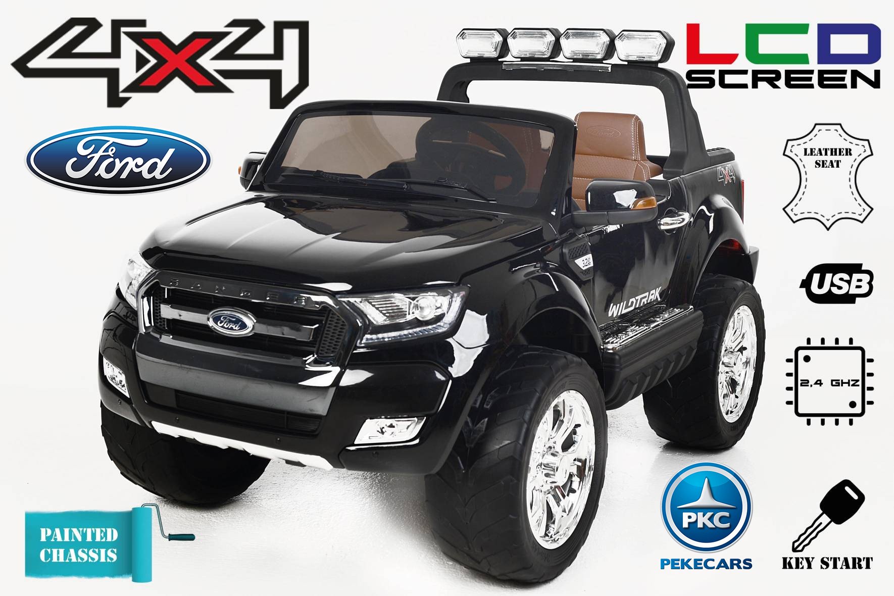 Todoterreno electrico infantil Ford Ranger MP4 Negro Metalizado vista principal