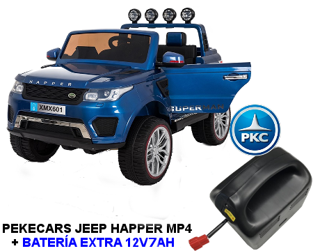 Coche electrico para niños Jeep Happer MP4 Azul Metalizado vista principal