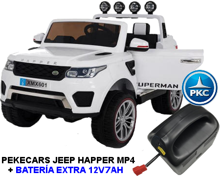 Coche electrico para niños Jeep Happer MP4 Blanco + Bateria Extra vista principal