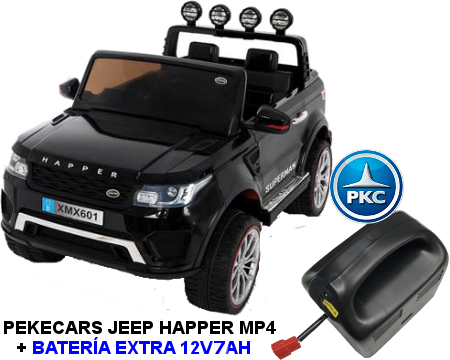 Coche electrico para niños Jeep Happer MP4 Negro vista principal