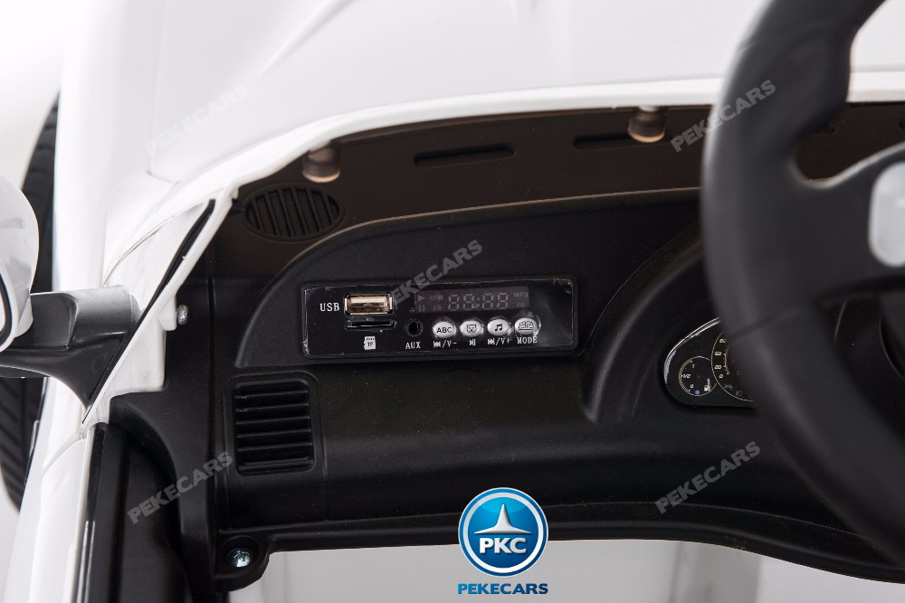 Coche electrico para niños Maserati Gran Turismo 12V Blanco conexion USB