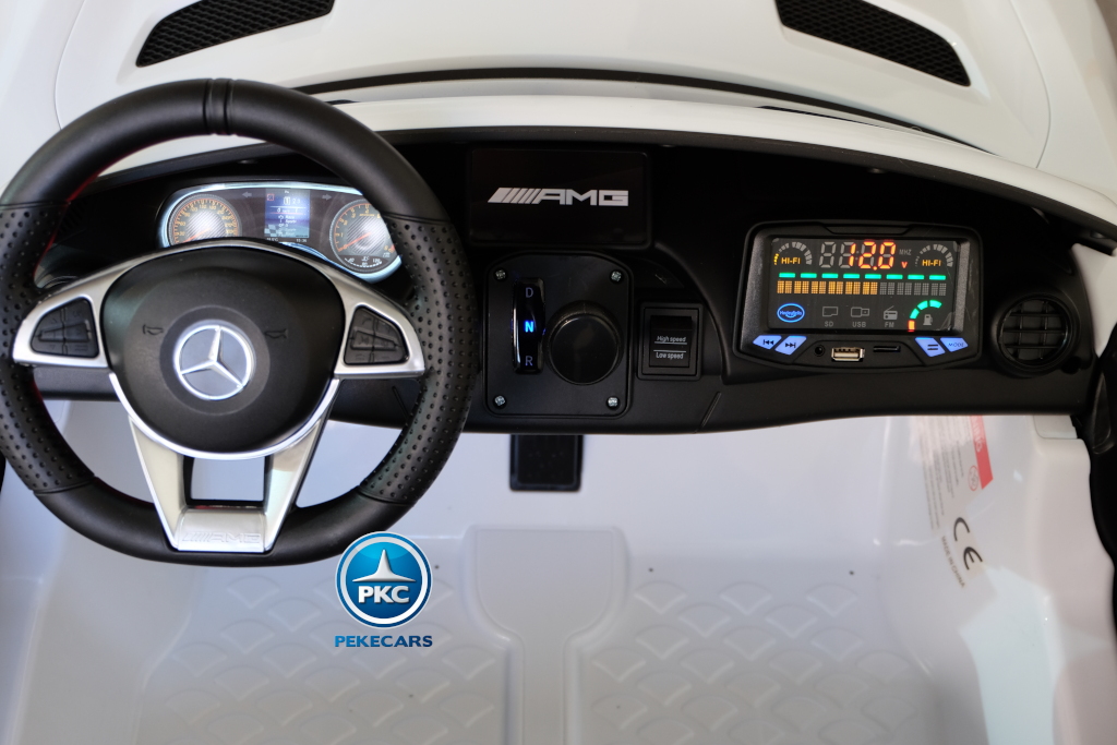 Coche electrico para niños Mercedes GTR 2 plazas Blanco volante a la izquierda