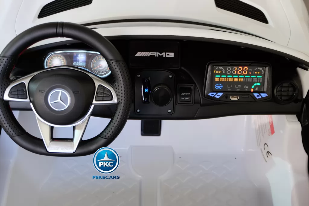 Coche electrico para niños Mercedes GTR 2 plazas Blanco volante a la izquierda