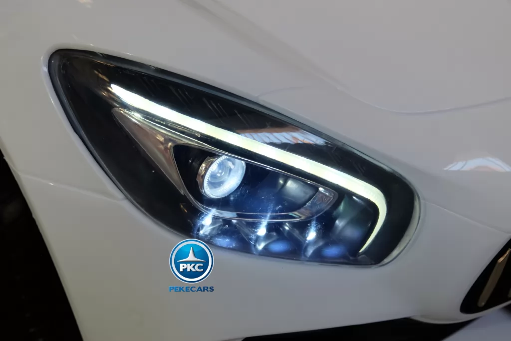 Coche electrico infantil Mercedes GTR 2 plazas Blanco luces frontales