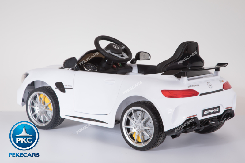 Coche electrico infantil Mercedes GTR 12V Blanco tarjeta micro SD